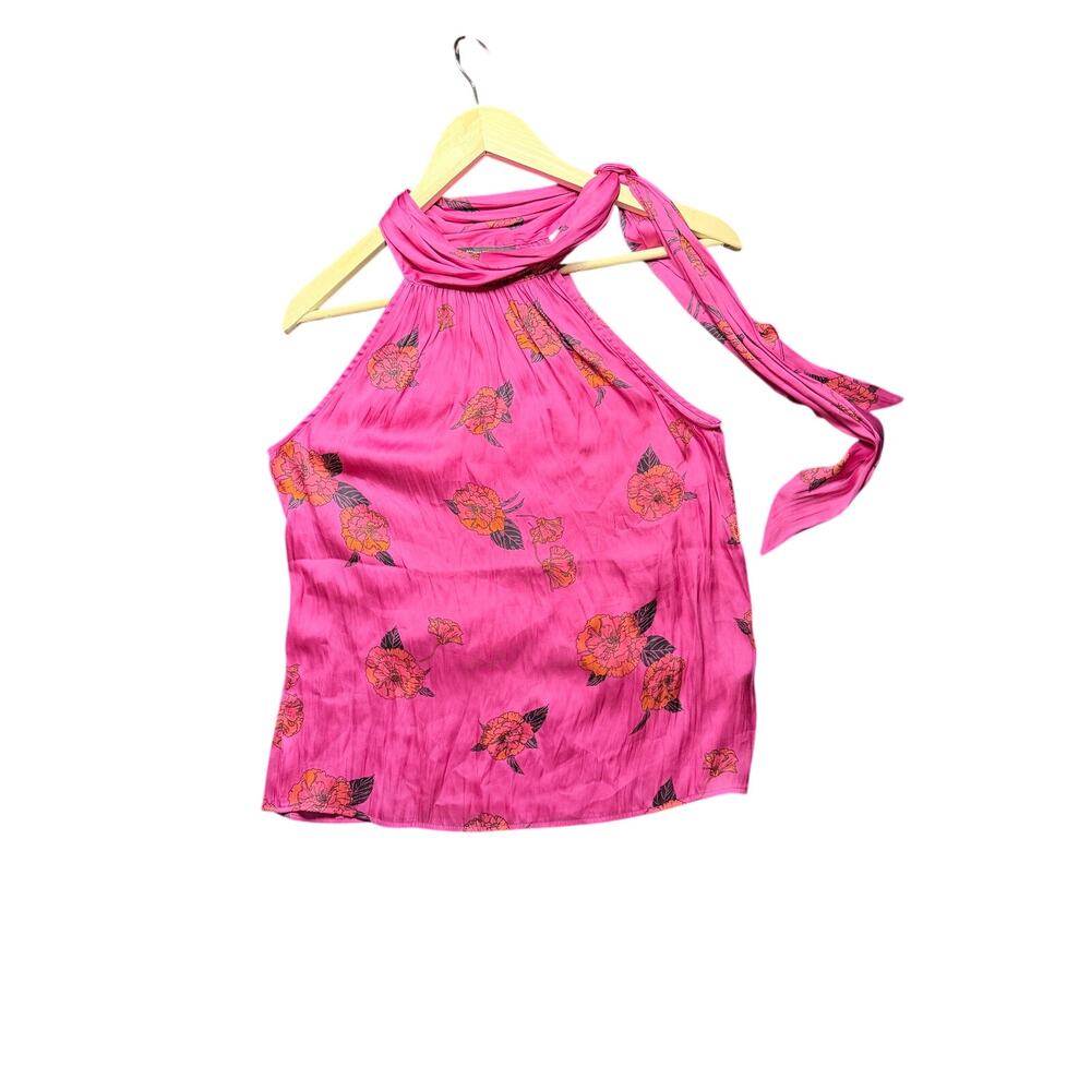 Banana republic hot pink neck tie bow tank blouse halter XS going out floral